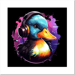 Duck with Headphones Posters and Art